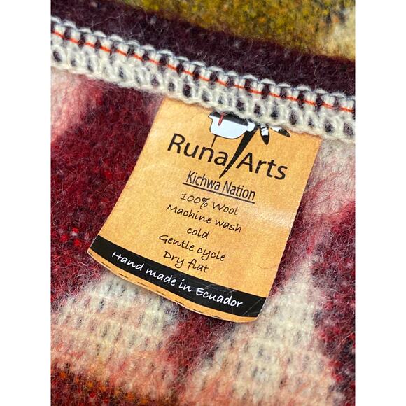 Runa Arts 100% Wool Multicolor Aztec Tribal Hoodie Hooded Fringe Poncho Sweater - Picture 4 of 4